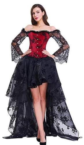 NJUDE Sexig steampunk korsett klänning dam medeltida viktoriansk gotisk spets bustier korsett + oregelbunden kjol bröllopsfest klänning kostymer