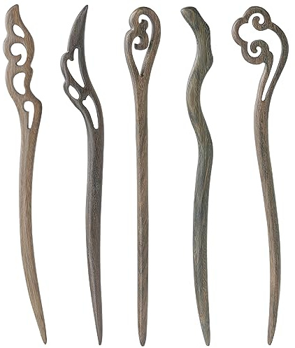 5 Stk Vintage Chinesische Haarnadel Haarstäbchen Retro Holz Haarspangen(B) | Chinesischer Stil Haarstäbchen, Frauen Haarstäbchen, Holz Haarspangen, Ebenholz Haarspangen, für Damen Frauen Mädchen(B)