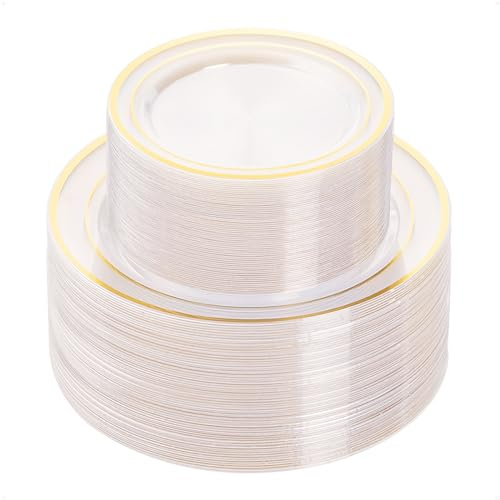 BESTVIP 100PCS Clear Plastic Plate, Disposable Party Plates with 50 Dinner and 50 Dessert Plates, Plastic Plate for Party, Wedding and Birthday