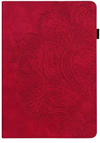 GLANDOTU Hülle für Amazon Fire HD 10 Tablet 13. Generation 2023 / Fire HD 10 Plus 11. Generation 2021 Schutzhülle mit Auto Schlaf/Aufwach - Ultra Dünn Flip PU Leder Ständer Case Hülle (Rot)