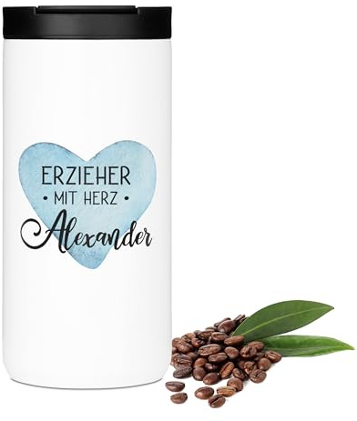 GRAZDesign Thermobecher Erzieher mit Herz Geschenk zum Abschied, Kaffeebecher to go, mit Namen personalisiert, Edelstahl 400ml