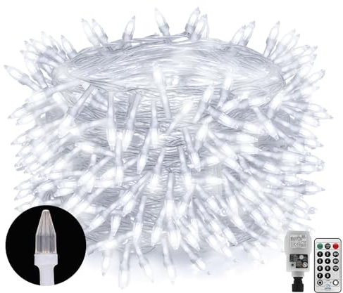 20M 200LED Diamant Lichterkette Außen mit Stecker, Lichterkette Weihnachtsbaum Outdoor Weihnachts Lichterkette Innen Wasserdicht mit Fernbedienung und Timer für Hochzeit, Außen(Weiß)