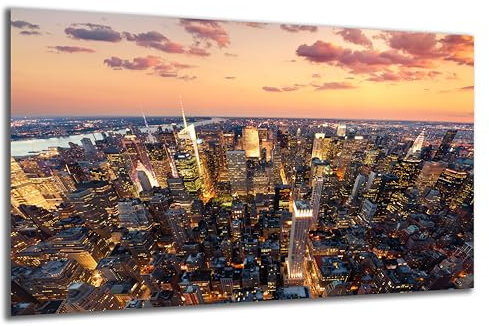DARO Design - Wand-Bild auf 6mm HDF 40x30 cm New York Nacht Skyline - Wand-Deko Bilder Geschenk