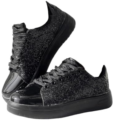 Minetom Baskets À Paillettes pour Femme Lacets Sneakers Chaussures Décontractées Tennis Plates Baskets Chaussures De Marche A Noir 38 EU
