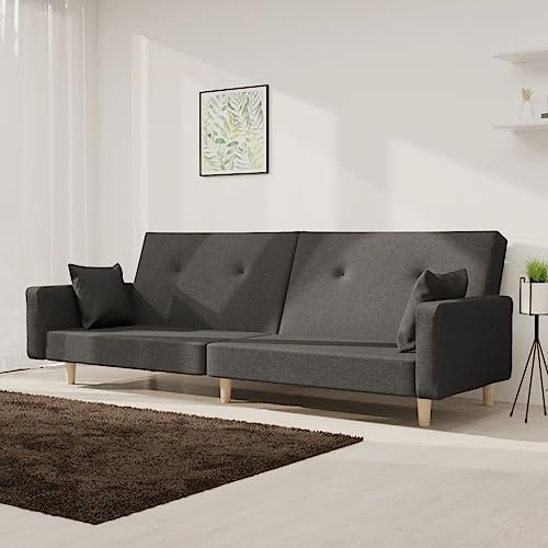 CIADAZ Schlafsofa 2-Sitzer mit 2 Kissen Dunkelgrau Stoff, Loungesofa, Sofas & Couches, Relaxsofa, Couch für Wohnzimmer, Couch Mit - 375742