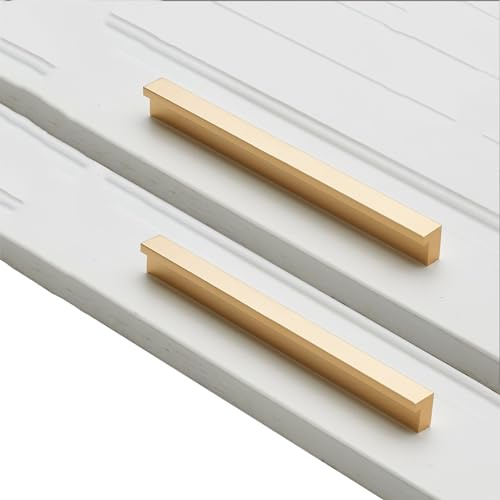 JMCXSM592 2 Stück Schrankgriff L-förmig Profilgriff Türklinken Kleiderschrankgriffe Zieht Möbelgriffe Aluminiumlegierung Türgriff Schubladengriff Knöpfe Hardware (Gebürstetes Gold,Lochabstand 96mm)