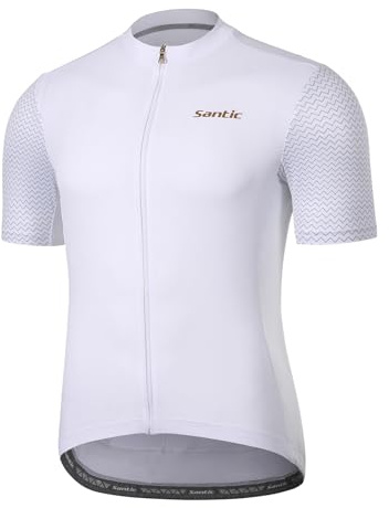 Santic Herren Radtrikot Kurzarm Tops Pro Rennrad Shirt Full Zipper UPF 50+ MTB Jersey mit Taschen