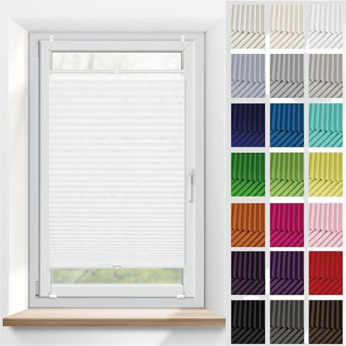Plissee Ohne Bohren Klemmfix 85 x 135 cm, Plissee Ohne Bohren nach Maß, Plissee Thermo Verdunklungsplissee, Plissee Sonnenschutz Fenster, für Fenster & Tür, Weiß