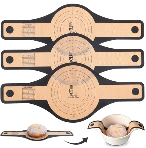 SUPER KITCHEN 3PCS 2-Storlekar Silikon Bröd Sling för Holländsk Ugn med Extra Breda och Långa Handtag, Non Stick Surdegs Sling Återanvändbar Bakmatta (Svart)