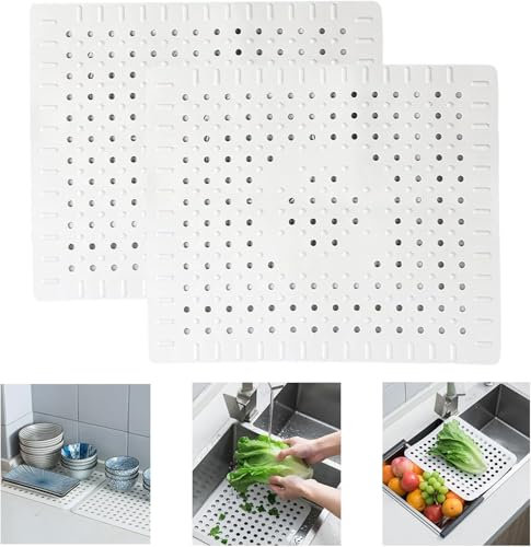 Alfombrilla para fregadero, 2 unidades, color gris, alfombrilla de drenaje, alfombrilla de goma para fregadero, 31 x 26 cm, para cocina y baño