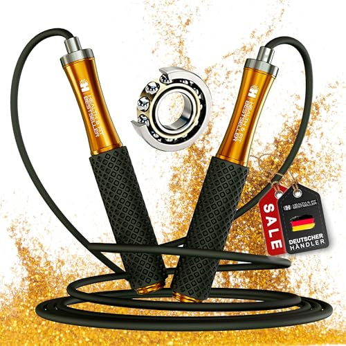 Premium Springseil, HEALTH & FIT: Verstellbares Metall - Springseil. Mit Silikongriffen für einen festen Griff. Für Fittnesstraining & Heimgebrauch. Für das Cardiotraining,Ausdauer& Koordination