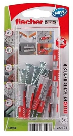 Chevilles DUOPOWER 8x40 avec vis 5x60, 8 pièces