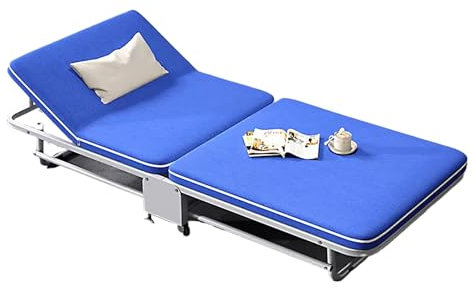 Klappbett Erwachsene mit Matratze 5 Fach Verstellbare Rückenlehne, Leinen Abnehmbar und Waschbar, mit 4 360° Universalrädern, für Home Office Krankenhäuser(Blue,188 * 90 * 28cm)
