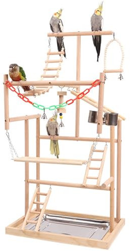 Generisch Vögel Spielplatz,Papageienspielplatz,4 Lagen großer hölzern-Papageienständer,für Papageien,Wellensittich,Vögel