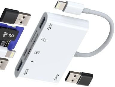 Adaptador Lightning para Apple iPhone 14 13 (6 en 1) Cable USB OTG 3.0 Lector de Tarjetas SD para iPad Micro SD Card Reader MacBook Cámara Máquina TF Memoria Fotográfica Exterior Teléfono Puerto