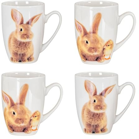 levandeo 4er Set Kaffeetasse Ostern Hase Porzellan 340ml Kaffeepott Osterhase Tasse Osterbecher Design Küche Teetasse
