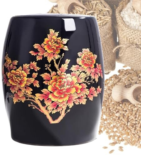 Ceramic Rice Storage Container 5KG/10KG/15KG/25KG Airtight Rice Dispenser with Lid Cereal Containers Large Rice Jar for Rice Noodles Snacks(Black,25KG)