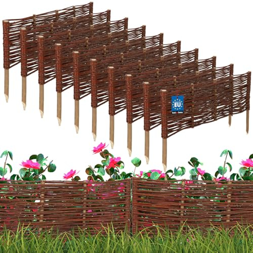KOTARBAU® 10 st Rabattkant Trä - Pilstaket - Trädgårdsstaket - Pilträ - 60 x 20 cm - Brun - Gräskant Trä - Spjälstaket - Trädgårdsavgränsning - Dekorativ Kantstaket - Gräsmattekant