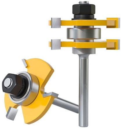 Jeu de 2 fraises à rainure et languette, tige de 6 mm et 8 mm, 3 dents, for jointure en T, for bois(6mm shank)