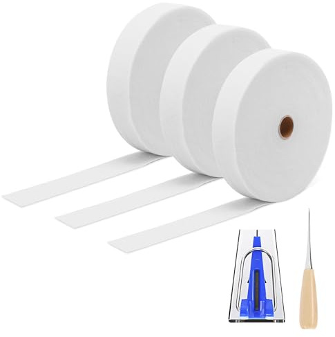 KTCINA 3Pcs Jelly Roll Batting Strips Polyester Quilting Jelly Roll Fabric with Fabric Tube Maker and Awl 2 1/4 Inch Cotton Batting Rolls Sewing Accessories for Clothing Seat Cushions Home Furnishings