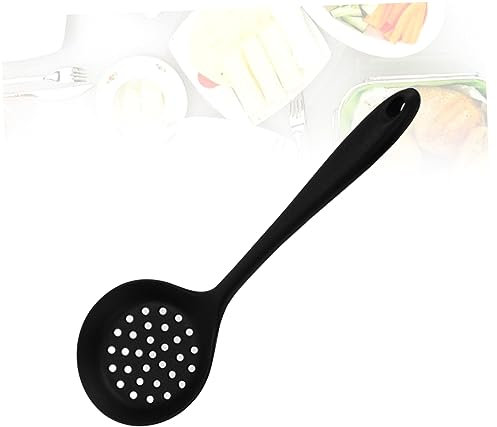 CIYODO Colino in Silicone Per Zuppa Fori Regolari, Cucchiaio Antiaderente Manico Lungo e Foro Per Appendere, Utensile Da Cucina Per Pentola Calda, Adatto Per Casa e Ristoranti, Colore Nero