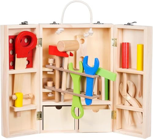 LENA INGROSSO Werkzeugkoffer aus Holz mit 20 Teilen - Lernspiel für kleine Handwerker!