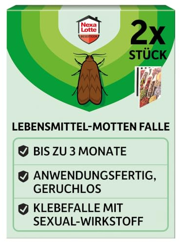 Nexa Lotte Lebensmittel Mottenfalle 2 Stück Pheromon Küche | Gegen Lebensmittelmotten | Geruchlose Pheromonfalle | Bis zu 3 Monate Wirkungsdauer