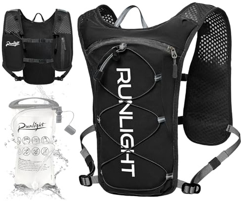 Runlight Gilet de course pour homme et femme, bretelles pectorales réglables, gilet de course avec bouteille d’eau de 1500 ml (noir, taille unique)
