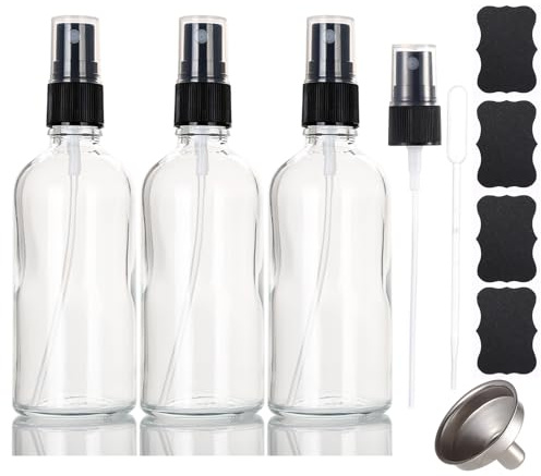 ALIFEIA 3.4 oz Glass Spray Bottles,Small Empty Fine Mist Refillable Travel Spray Bottle for Cleaning,Perfume,Aromatherapy,Cosmetic Sprays,Hair,Essential Oils with Fine Mist Dispenser（3 Pack）