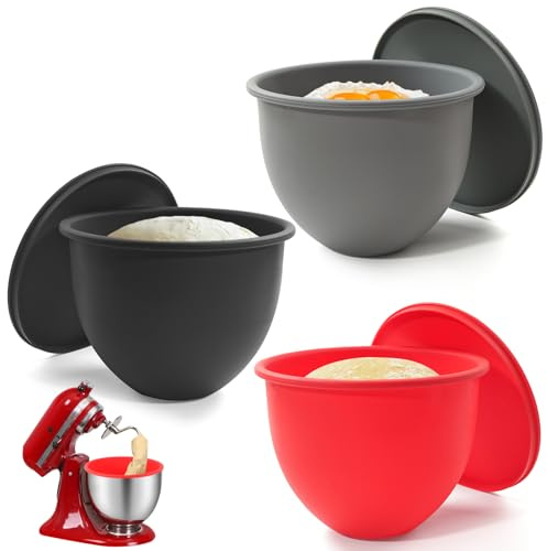 LETOMS Silikon-Schüsseleinsatz für KitchenAid Kippkopf 5QT Mixer – 3 Einsätze und 3 Deckel im Lieferumfang enthalten, auslaufsicheres Dichtungsdesign, leicht zu ersetzende lebensmittelechte
