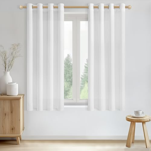CUTEWIND Vorhänge Kurz Weiss Stores Gardinen mit Ösen Leinenoptik Halbtransparent für Wohnzimmer Modern Küche Fenster 2er Set Vorhang Weiß Schlafzimmer Kinderzimmer, H 137 x B 140 cm