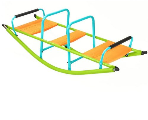 3-Person Metal Rocking Seesaw for Kids, Indoor Outdoor Playground Toy with Easy-Grip Handles, Ideal for Backyard Fun Ages 3-7