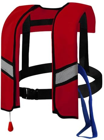 Rettungsweste für Erwachsene, automatisch, aufblasbar, mit verstellbarer Schnalle, mit reflektierenden Streifen und Pfeife, Schwimmwesten, Wassersport, kein CO2-Gas (rot)