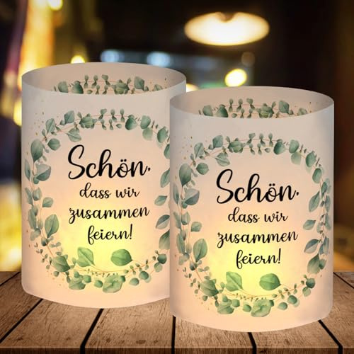 12 Windlicht Tischdeko, Deko Geburtstag Frauen Mann, Geburtstagsdeko Tisch Eukalyptus,Taufe Karneval Fasching Deko, Faschingsdeko Party, Schön, DASS Wir Zusammen Feiern, für Teelichter/Kerzen