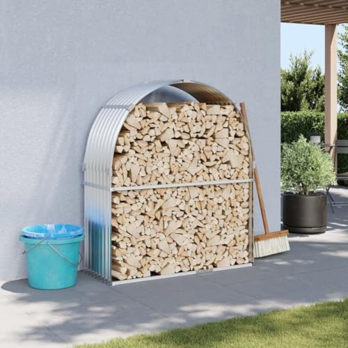Frdhee Kaminholzregal Holzunterstand Draußen, Kaminholzunterstand Silbern 120x45x140 cm Verzinkter Stahl für Landhaus, Lagerraum, Garage