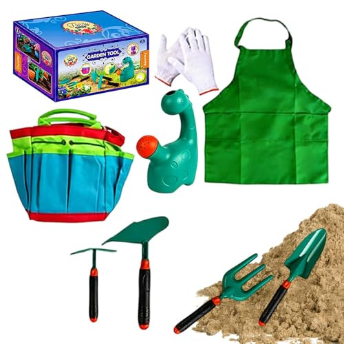 Set da giardinaggio per bambini, rastrello scavatore per la sabbia del terreno, 9 pezzi, attrezzi da giardinaggio per bambini, per prato, giardino, balcone, fattoria, asilo