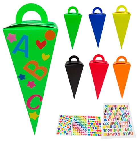RAOPNHS 24 Stück Schultüte Bastelset, Zuckertüte für Einschulung & Schulanfang, Schultüte Rohling Bunt aus Papier, Mini Schultüten Rohlinge zum Basteln, Gastgeschenk Deko