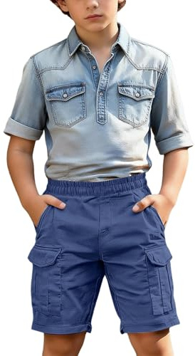 Mjjsk Pantaloncini cargo per bambini estivi con elastico in vita casual tasche leggere gamba dritta all'aperto corsa escursionismo pantaloni corti