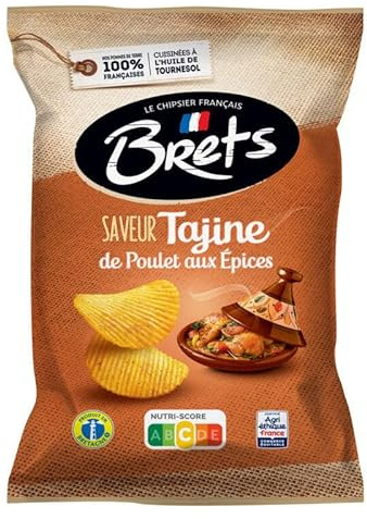 Brets Potato Chips Chicken Tagine Flavour Crisps 125g Made with 100% French Potatoes Made in France No Perservatives No Added MSG