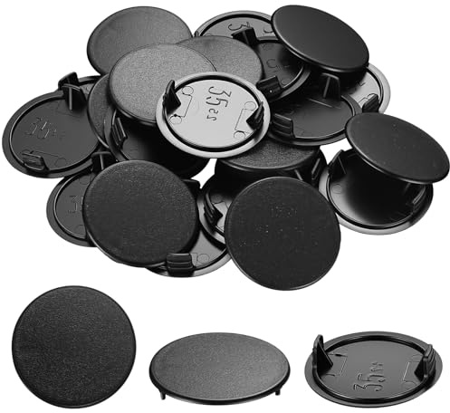 qxayxa 60 Pcs 35 mm Hinge Hole Cover Caps, Black Plastic Blanking Plugs | Black plastic snap‑in caps—conceal 35 mm hinge cup holes in kitchen cabinets, cupboards, and furniture; neat, durable finish.