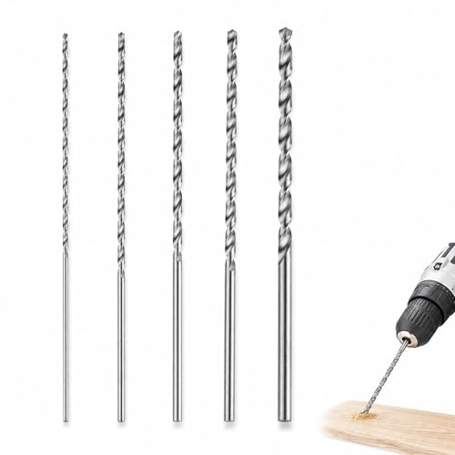 FYHJNC 5 PCS 150mm Extra Long Twist Drill Bits, High-Speed Steel (HSS) Straight Shank Drill Bit Set, 2mm 3mm 3.5mm 4mm 5mm Sizes for Wood Plastic Metal Drilling