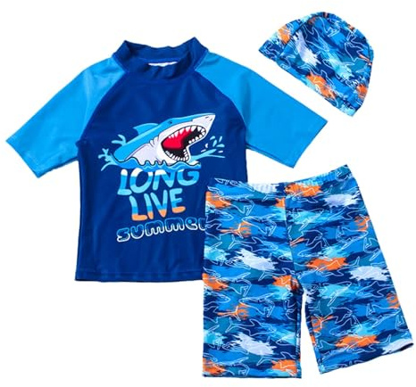 Maillot de bain 3 pièces pour tout-petit, maillot à manches courtes, pantalon, protection anti-rashguard, séchage rapide, vêtements de plage pour bébé, bleu, 9-10 ans