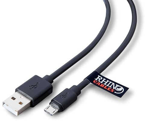 rhinocables USB 2.0 A to Micro B Cable | Fast Charging & Data Transfer | Speeds up to 480 Mbps | Compatible with Consoles, Cameras, Smartphones & Tablets (1.8m, Pack of 1)