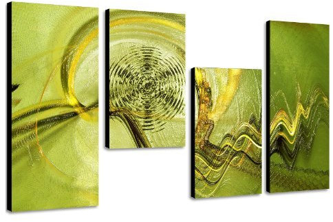 Augenblicke Wandbilder Grüne Oase - 130x70cm 4 teiliges Keilrahmenbild Kunstdruck (30x70+30x50+30x50+30x70cm) abstraktes Wandbild mehrteilig Gemälde-Stil handgemalte Optik Vintage
