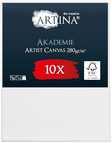 Artina FSC® Keilrahmen 10er Set Akademie 40x50 cm – Leinwand Set Maltuch aus 100% Baumwolle Leinwände 280 g/m² - Keilrahmenset Leinwand zum Bemalen für Acryl-, Aquarell-, Ölfarbe UVM