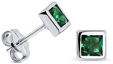 Miore Ohrring Damen Viereckige Ohrstecker 4.5mm mit Edelstein, Geburtsstein Rubin/Smaragd/Saphir aus Weißgold/Gelbgold 9 Karat 375 Gold, Ohrschmuck Piercing mit Schmuckkästchen