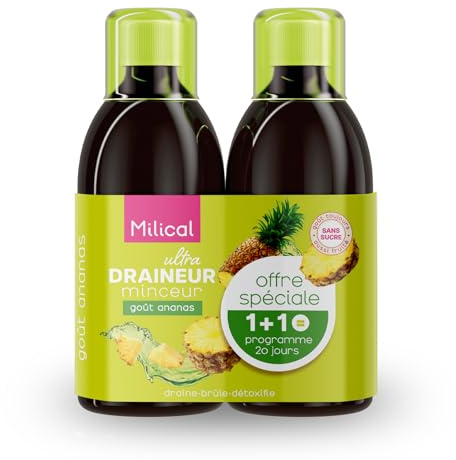Draineur Ultra | Lot de 2 Flacons de 500 ml | Affine la Silhouette | Laboratoire Milical (Ananas)