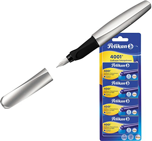 Pelikan Füllfederhalter Twist (Silber, 2er Set | 1 Füller + 20 Patronen)