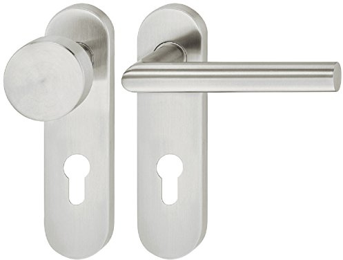 JUVA Design Drückergarnitur - Wechselgarnitur rechts - Edelstahl Türbeschlag Matt Gebürstet - Türklinke für Innentüren - Türgriff mit Kurzschild für Zimmertüren inkl. Schrauben - Türdrücker Garnitur