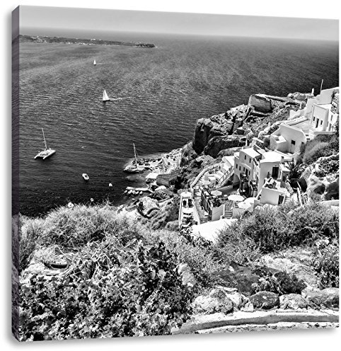 Pixxprint Griechische Küste, Größe: 70x70, Leinwandbild Quadratisch, Wandbild, Kunstdruck, fertig bespannt
